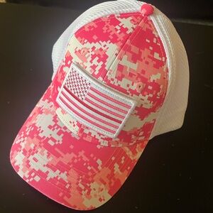 Pink and White Cap with American Flag